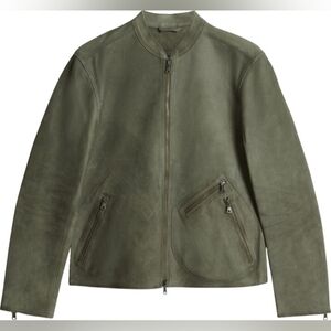 John Varvatos Corbin Leather Jacket EU56 FIT TO L Dark Moss Check The Measure